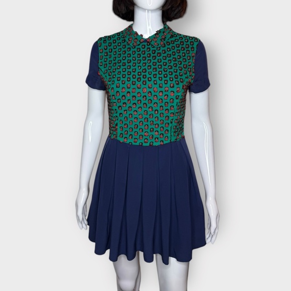 Opening Ceremony Silk Embroidered, Pleated Skater Style, Peter Pan Collar Dress - Picture 1 of 8